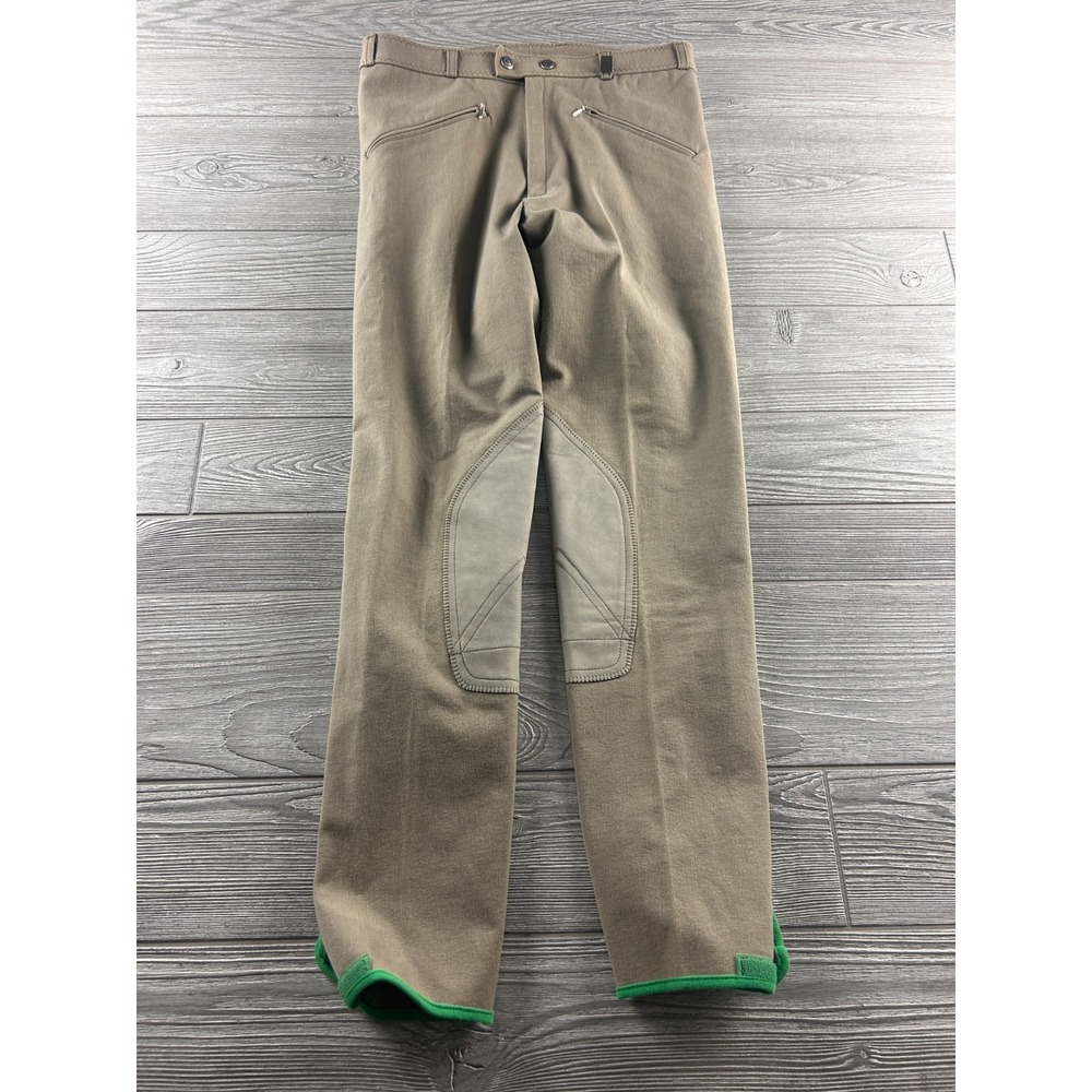 Vtg Cavallo Equestrian Riding Pants Beige Green Trim Breeches Size 34 Long